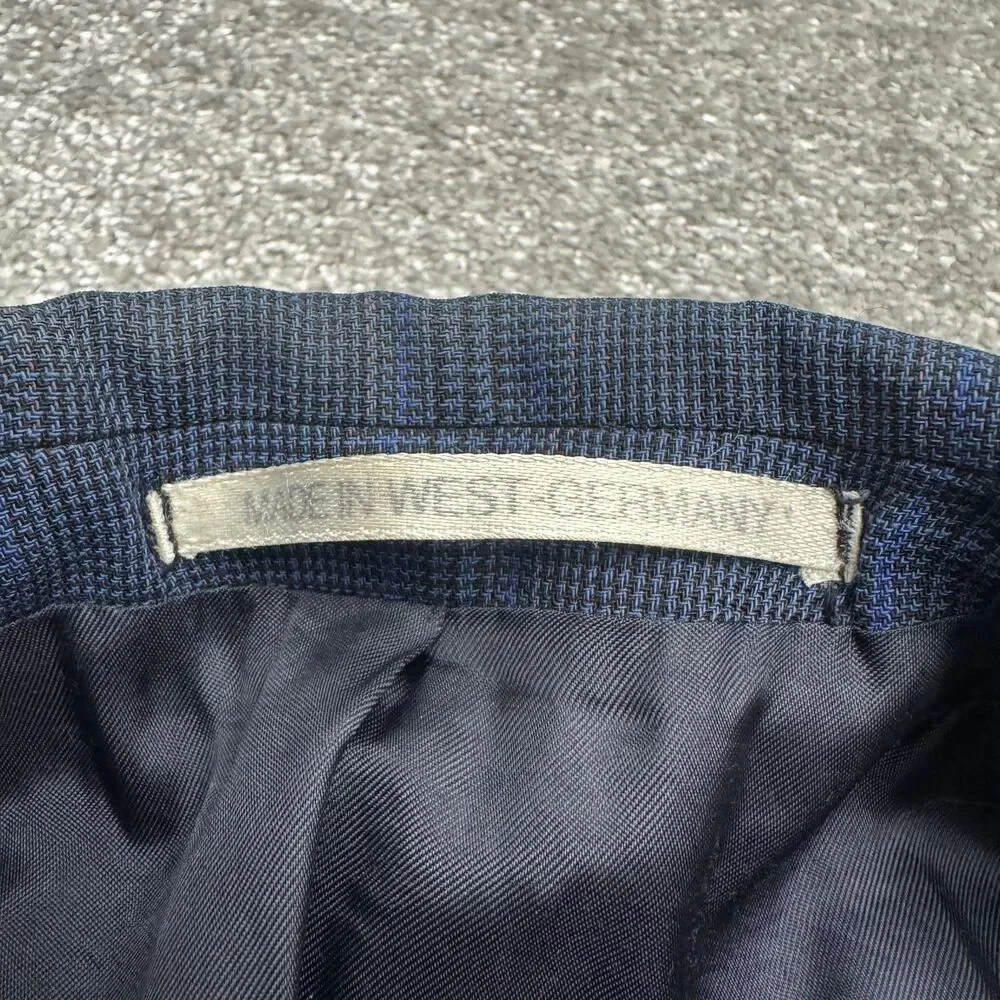 Vintage 80s Boss Hugo Boss Corleone Wool Suit Blazer Jacket Mens 38S Blue Plaid